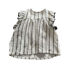 Jessica Simpson girls blouse sz 6/6x gauze linen stripe top button back cream/bl